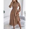 Spring Summer Women's Solid Color Long Sleeve Smocked Slim Fit Dress, European American Style Casual Casual Dress for Crossborder Women