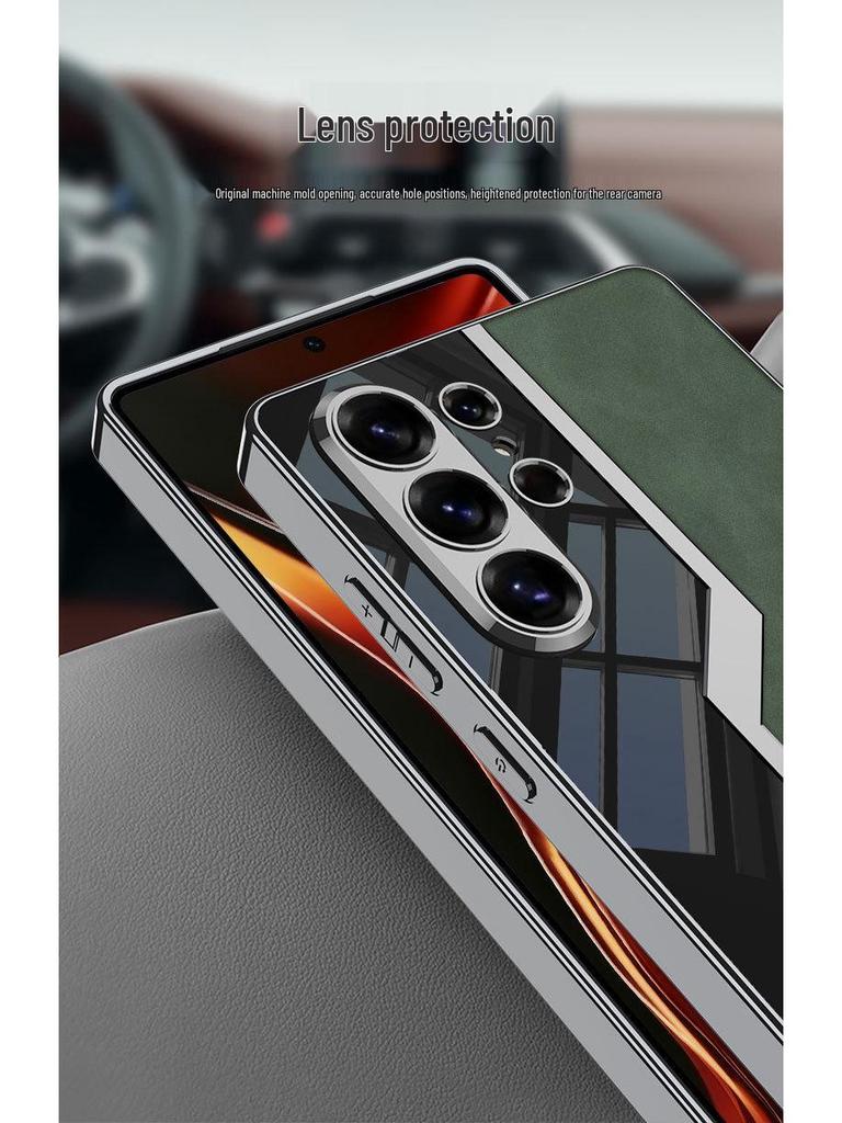 Fashionable Cross-Border S26 Ultra Samsung Phone Case with Precision-Hole Electroplated Frame and Plain Leather