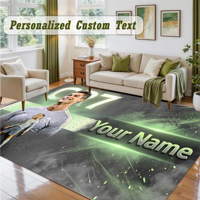 Crystal Velvet Square Rug Custom NameCristiano Ronaldo Pattern Non Slip Home Floor Decor Rug