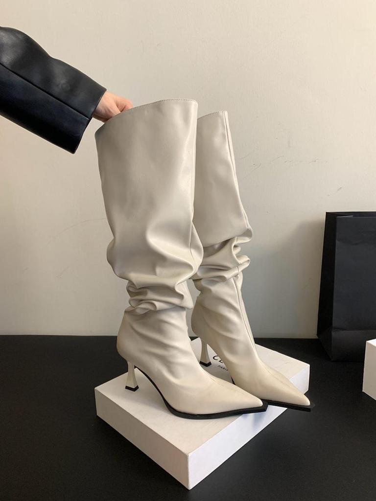 Stivali Alti da Donna con Tacco a Spillo, Suola Spessa, Zip Posteriore, Vestibilità Morbida, Collezione Moda 2024