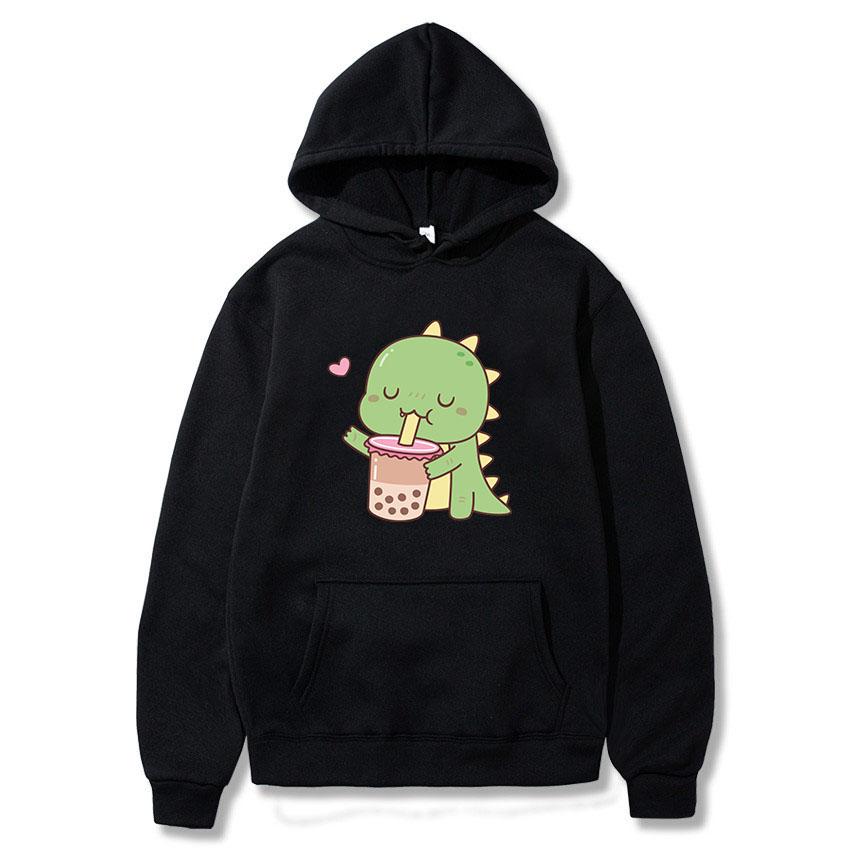 

Bubble Tea Kawaii Dinosaur Print Hoodies 2021 Woman Man Autumn Hooded Clothes Milk Tea Pullover Female Hip Hop Casual Streetwear 3XL