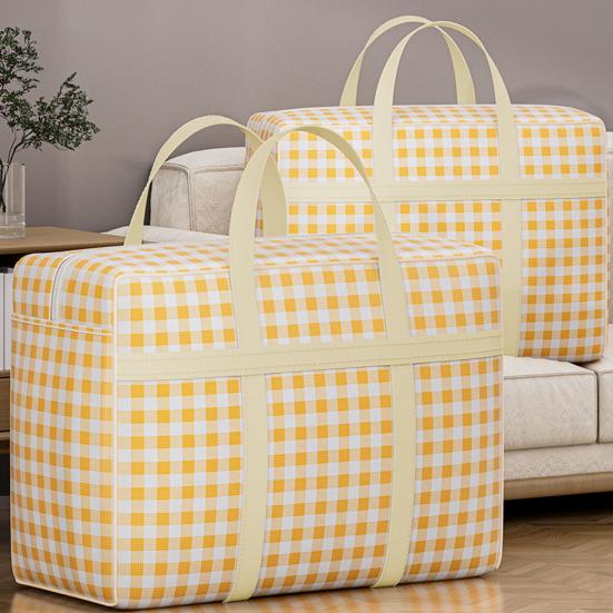 Quilt Storage Bag with Sturdy Zipper Reinforced Handles Plaid Print Large Capacity Non-woven Fabric