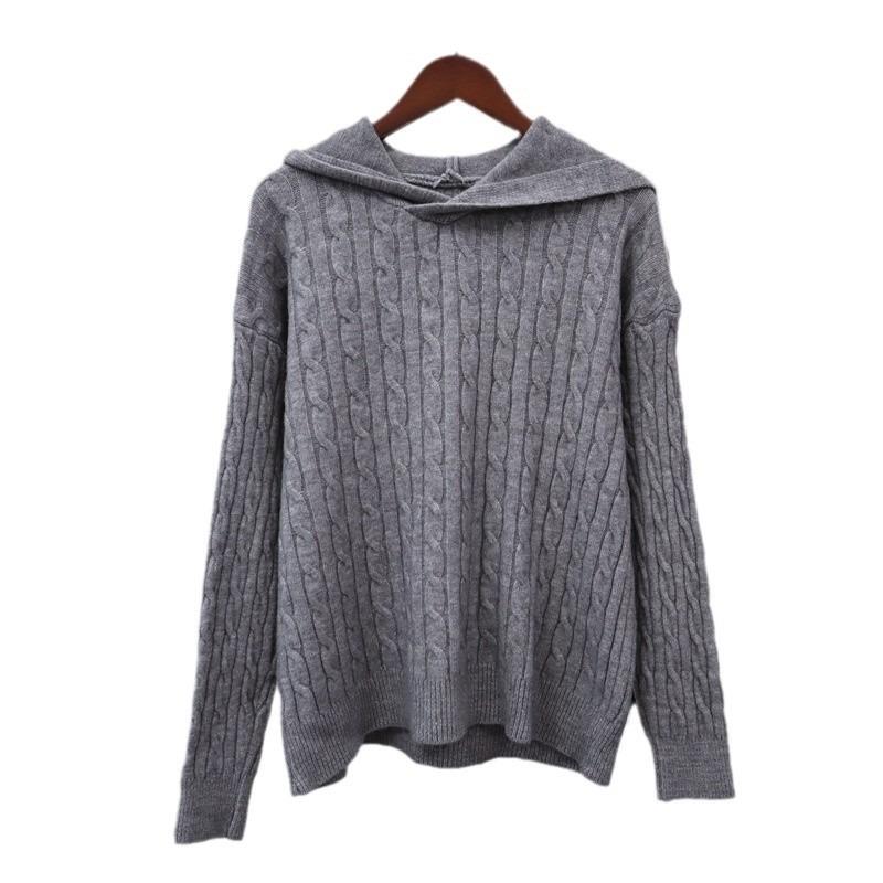 Twist Hooded Sweater Pullover Women's Autumn and Winter New Retro Loose Lazy Soft Waxy Knitted Sweater Top