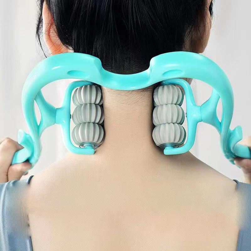 

Массажер для шеи с 6 роликами, точечный роликовый массажер. Ручной массажер для плеч, для расслабления ног, талии, шеи и плеч.