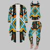 Plus Size Geometric Pattern Print 3 Piece Outfit, Long Sleeve Open Front Cardigan Cami Top Leggings Set for Women