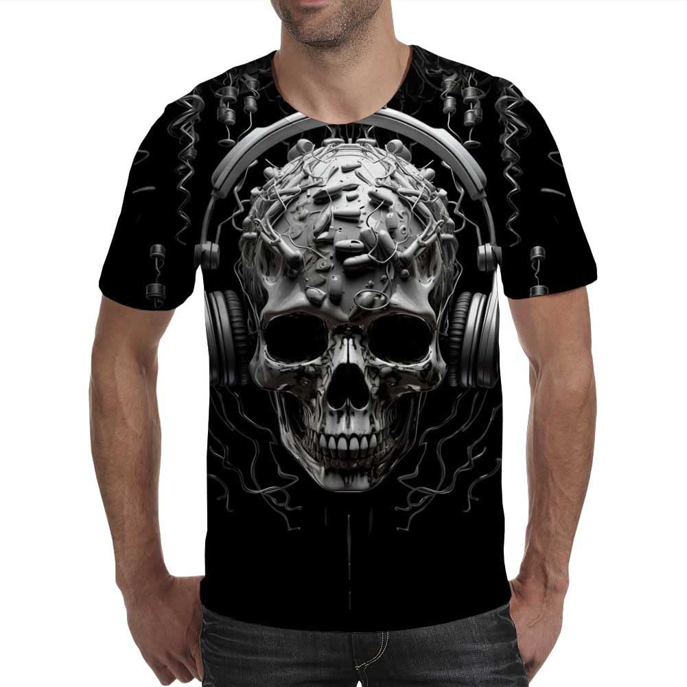 Summer Round Neck 3D Skull Print Top Fashionable Casual Short Sleeved Men's T-shirts