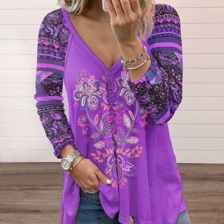 

Жіночі модні повсякденні літні одноколірні вільні блузки та сорочки з довгим рукавом і V-подібним вирізом GMXIA 4XL фіолетовий