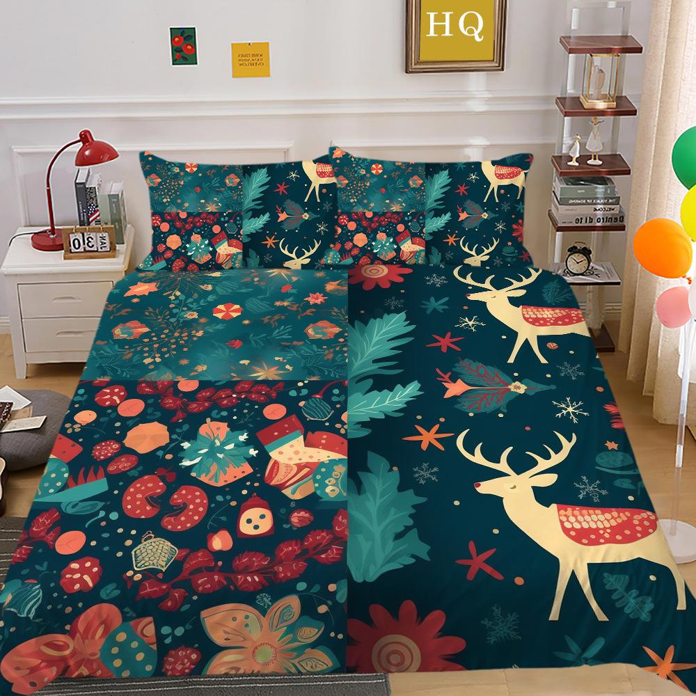 

Рождественская печать 3D-печать Полиэстеровая наволочка Пододеяльник Набор из двух или трех предметов EU Single 135*200