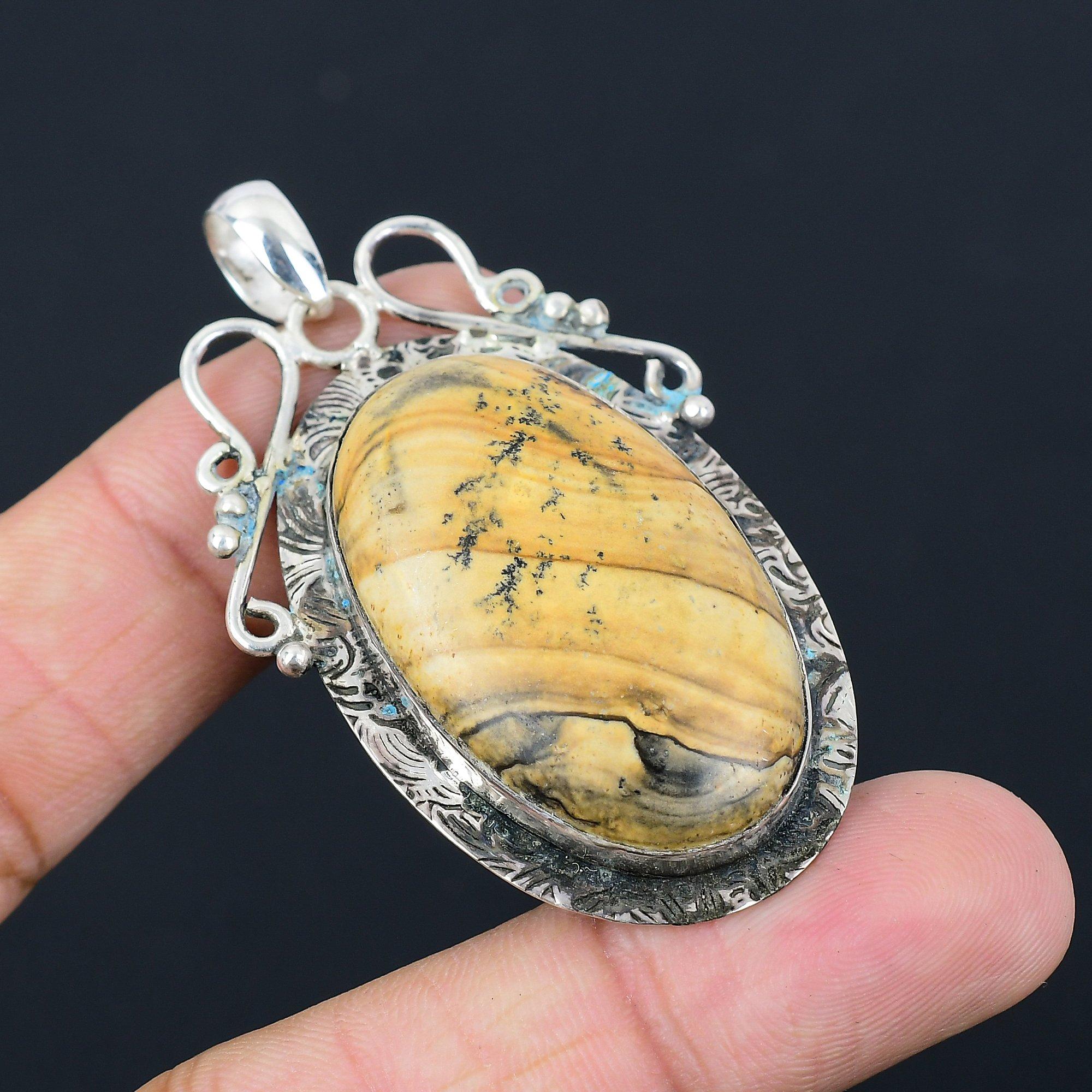 Daughters Day Sale Sterling Silver Natural Picture Jasper Mother Pendant Jewelry