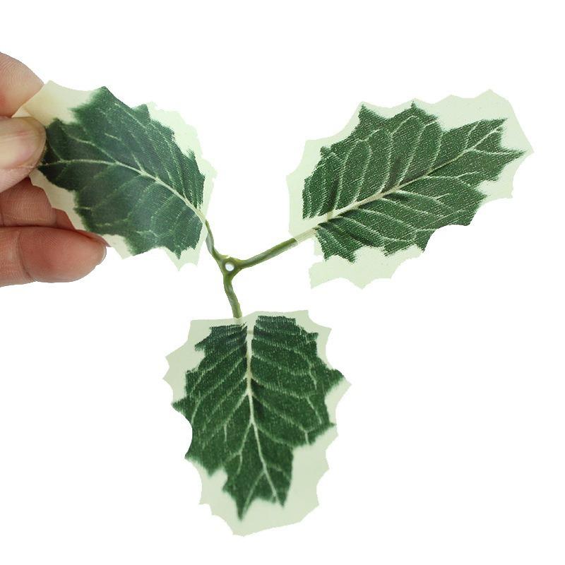 

Рождественские Имитационные Цветочные Аксессуары Трехзубчатый Лист Шелкографии Лист Украшение Рождественского Венка зелёный