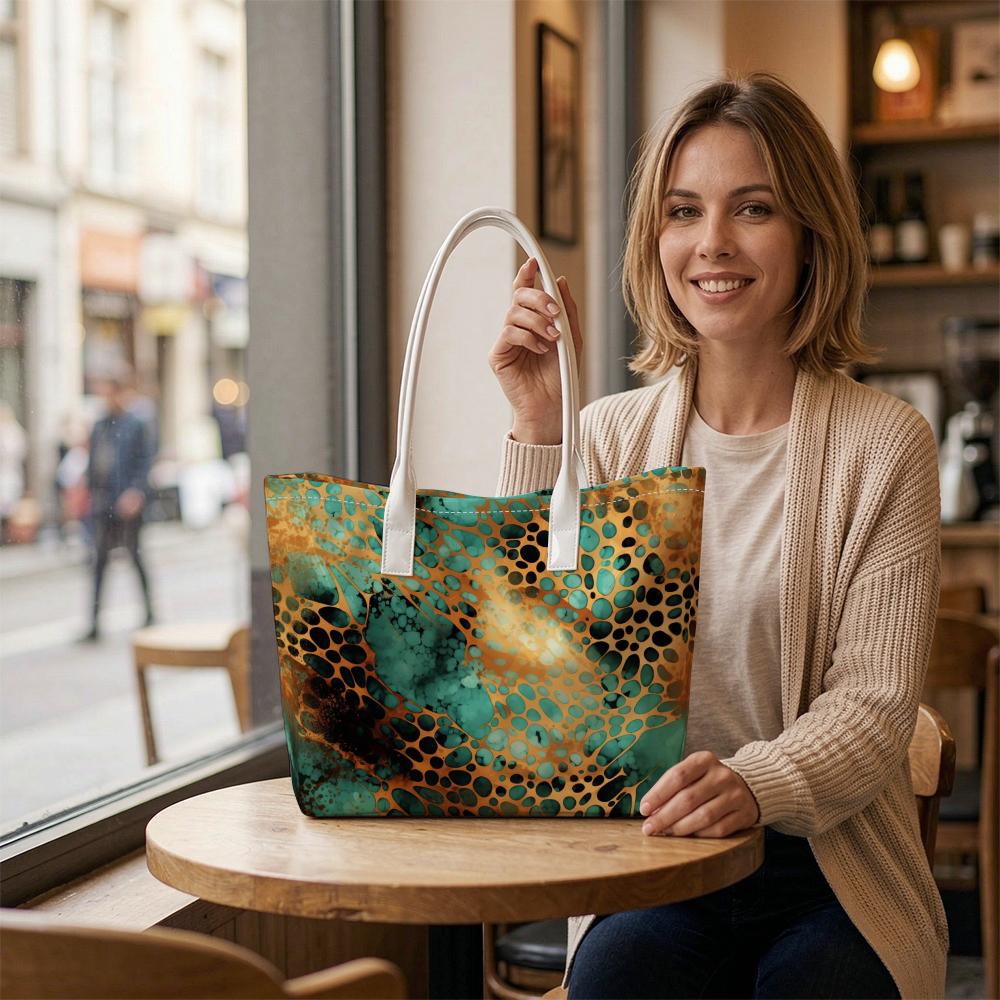 Stylish Green Gold Pattern Tote Bag Casual Daily Shoulder Handbag for Outdoor Shopping
