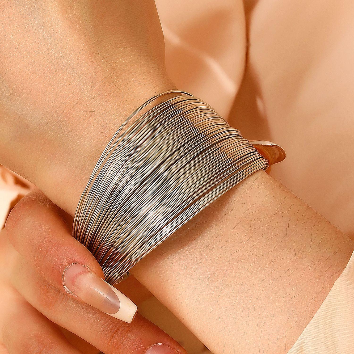 Metallic Minimalist Irregular Bracelets Women Multi Layer Flower Geometric Open Bangle Stylish Exquisite Banquet Jewelry Gifts