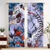 2pcs Vintage-Style White Tiger Print Curtains - Blackout, Rod Pocket, Machine Washable Polyester, Living Room Decor with Dram