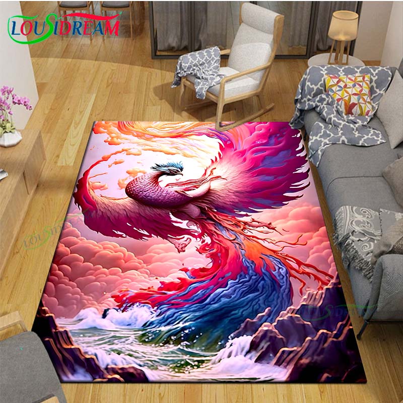 Popular Mythical Beast Phoenix Printed  Carpet Living Room Anti-Skid Area Rug Kids Bedroom Mats Yoga Mat Carpet Decor Gift