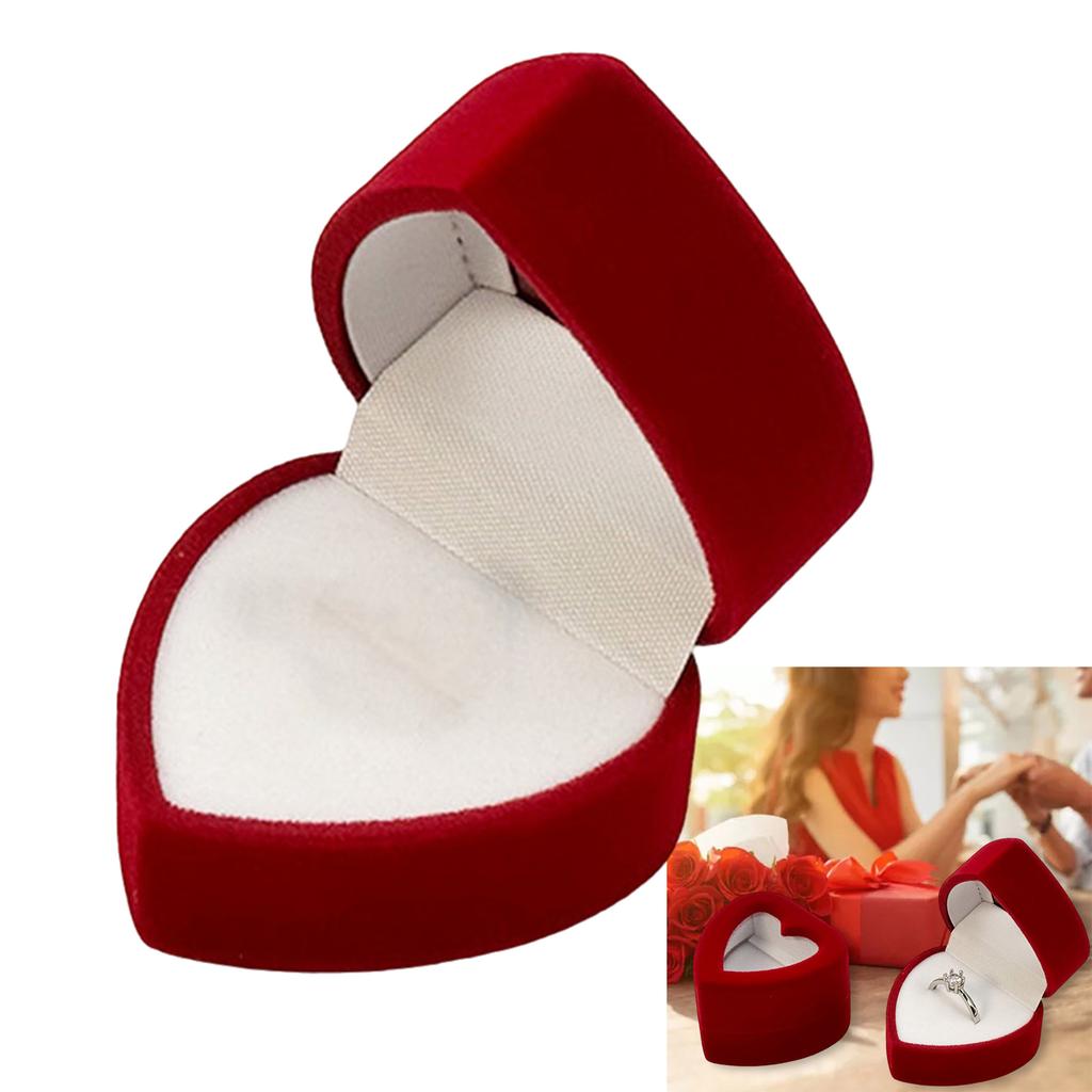 Fashionable Romance Heart Shape Flocking Rings Case Wedding Proposal Jewelry Gifts Box Storage Solution Organizers