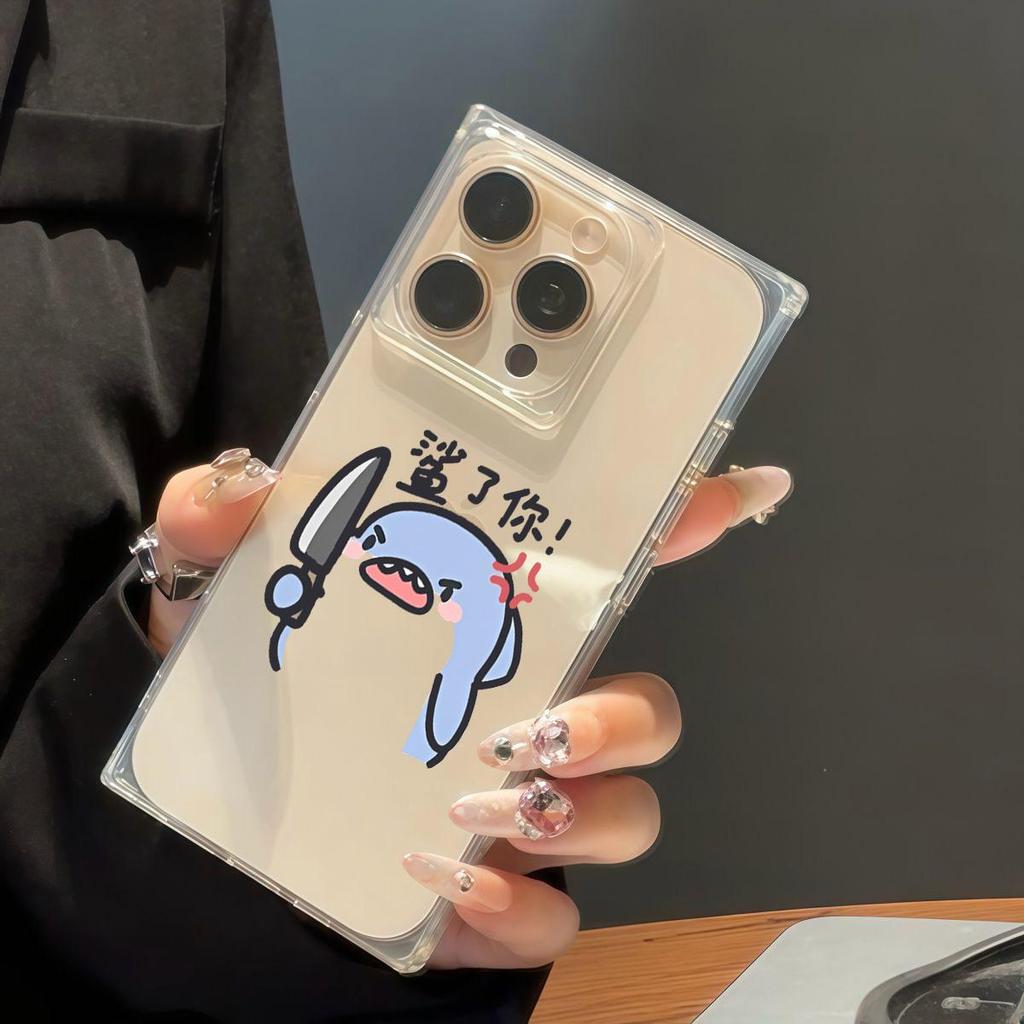 Square Back Tube Protection Clear Case For iPhone 11 14 Pro Max 12 16 ProMax 13 15 Plus Anti-Oxygen,Take The Knife, Little Monster Pattern Casing