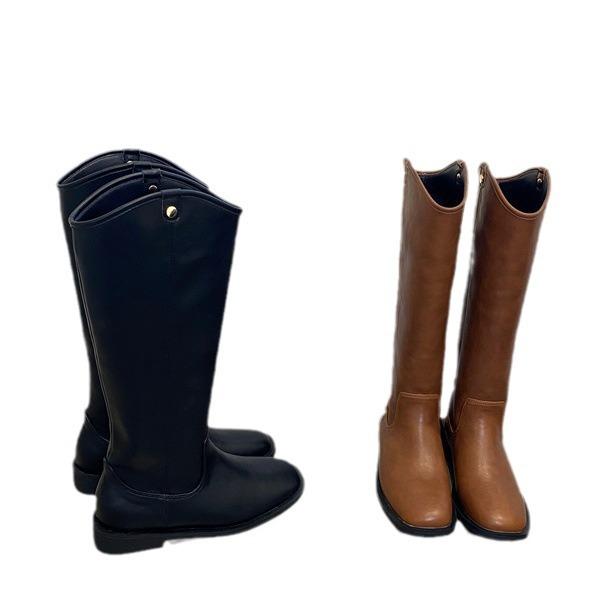 2025 Autumn and Winter New Korean Leather Boots Knight Boots Retro British Style Niche Versatile Gold Buckle Boots Tall