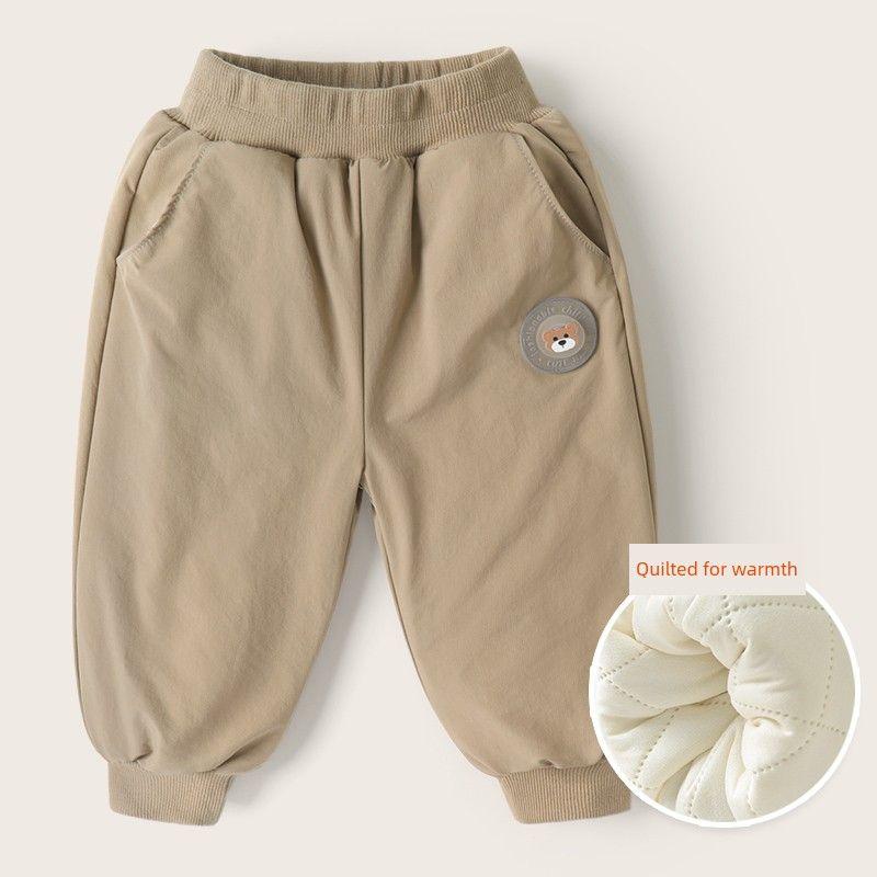 Boys Woven Thickened Warm Casual Long Pants Cotton Pants Winter Clothing Autumn and Winter Style Children s Clothing Kids Baby Winter Warmth Khaki 110cm