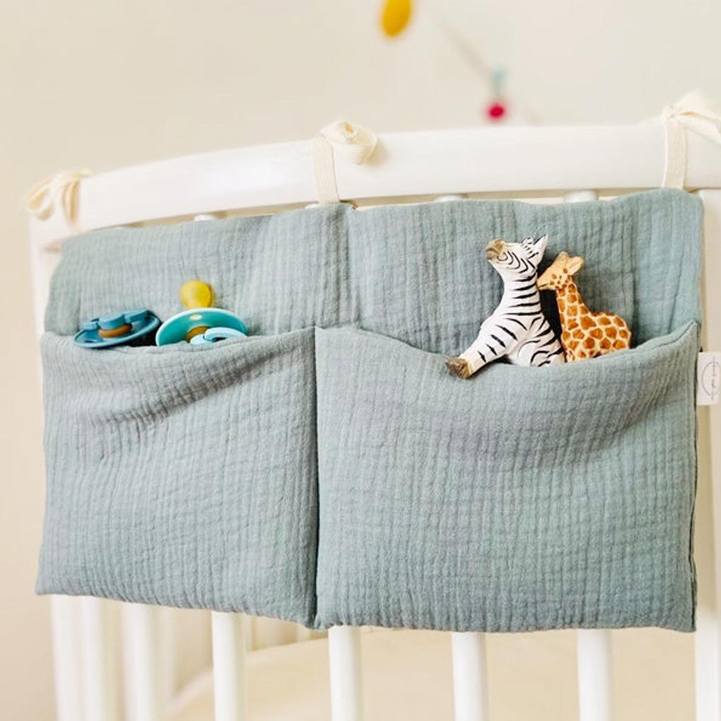 Cotton Baby Crib Storage Bag Portable Dual Layer Hanging Rail-mounted Reusable Washable Replacement Toy Organizer