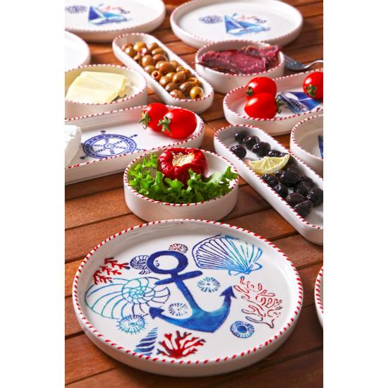 Set de mic dejun marin realizat manual de 14 piese pentru 6 persoane - Set de prezentare pentru mic dejun de lux