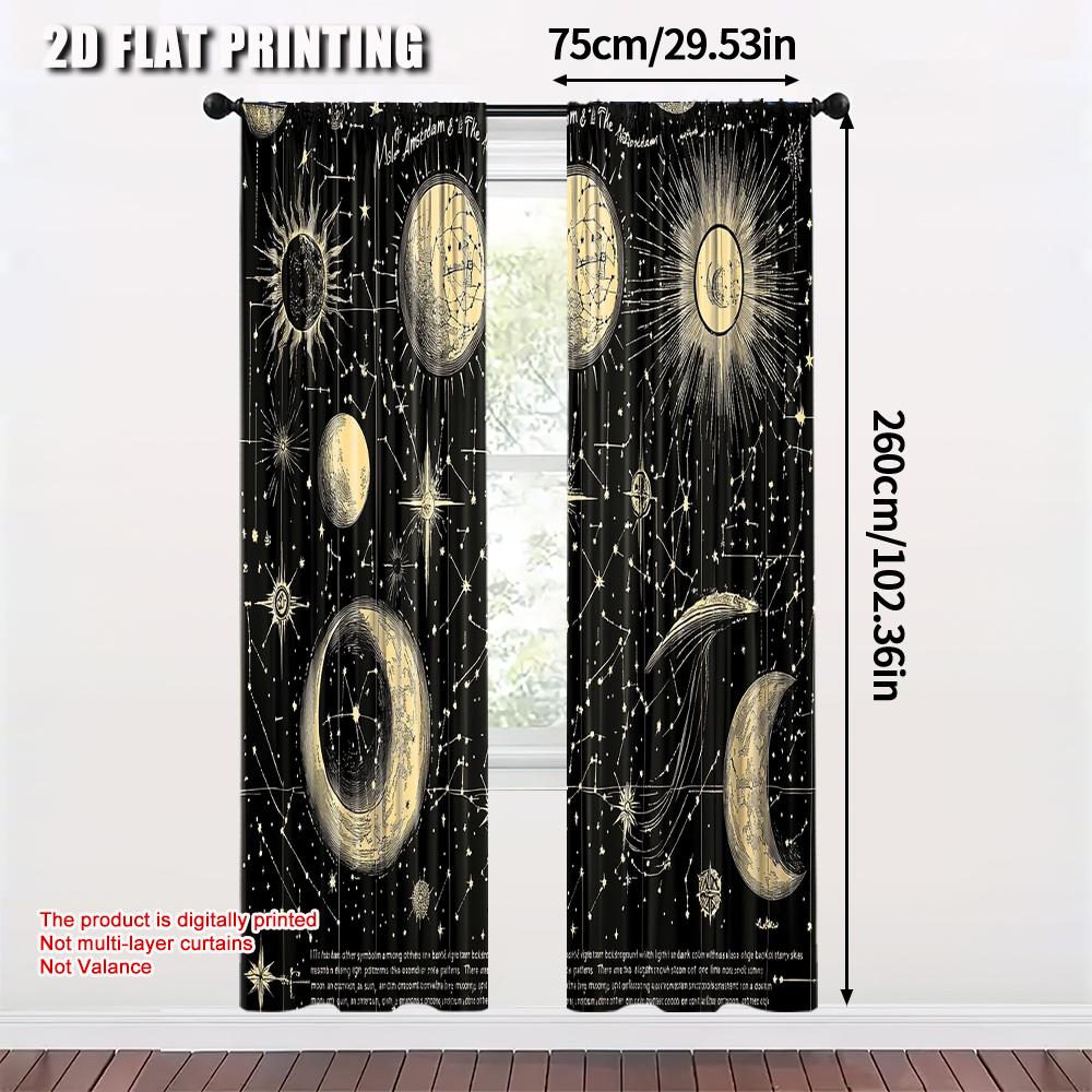 2pcs   Curtain Set 2D Print Astrology Crescent Moon Phase Galaxy Celestial Polyester Woven (without Rod) Decorations Outdoor