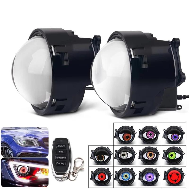 Car Devil Eyes Lens Lights 12-36V Demon Red Eye Dynamic Headlight Assembly With Remote Control Auto Retrofit Accessorie