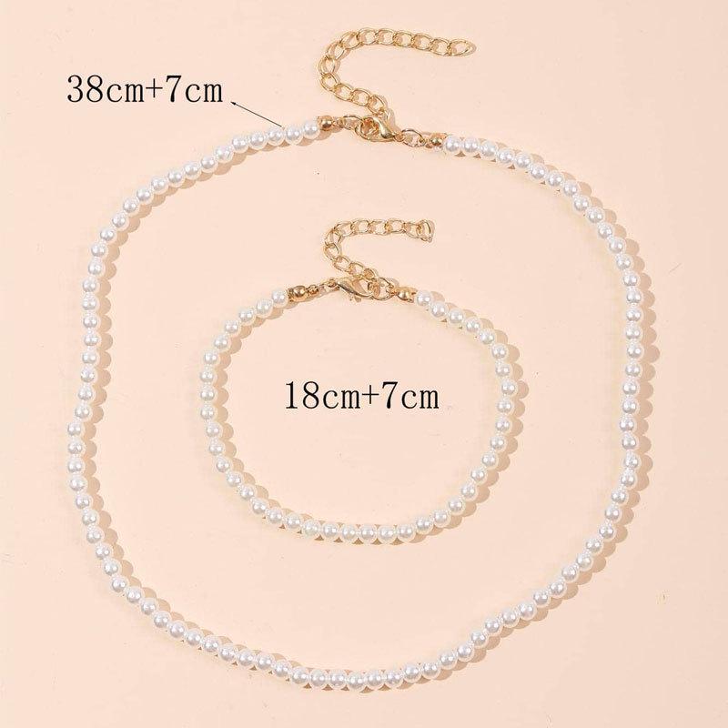 

Комплект ожерелья и браслета из искусственного жемчуга 4 мм для женщин