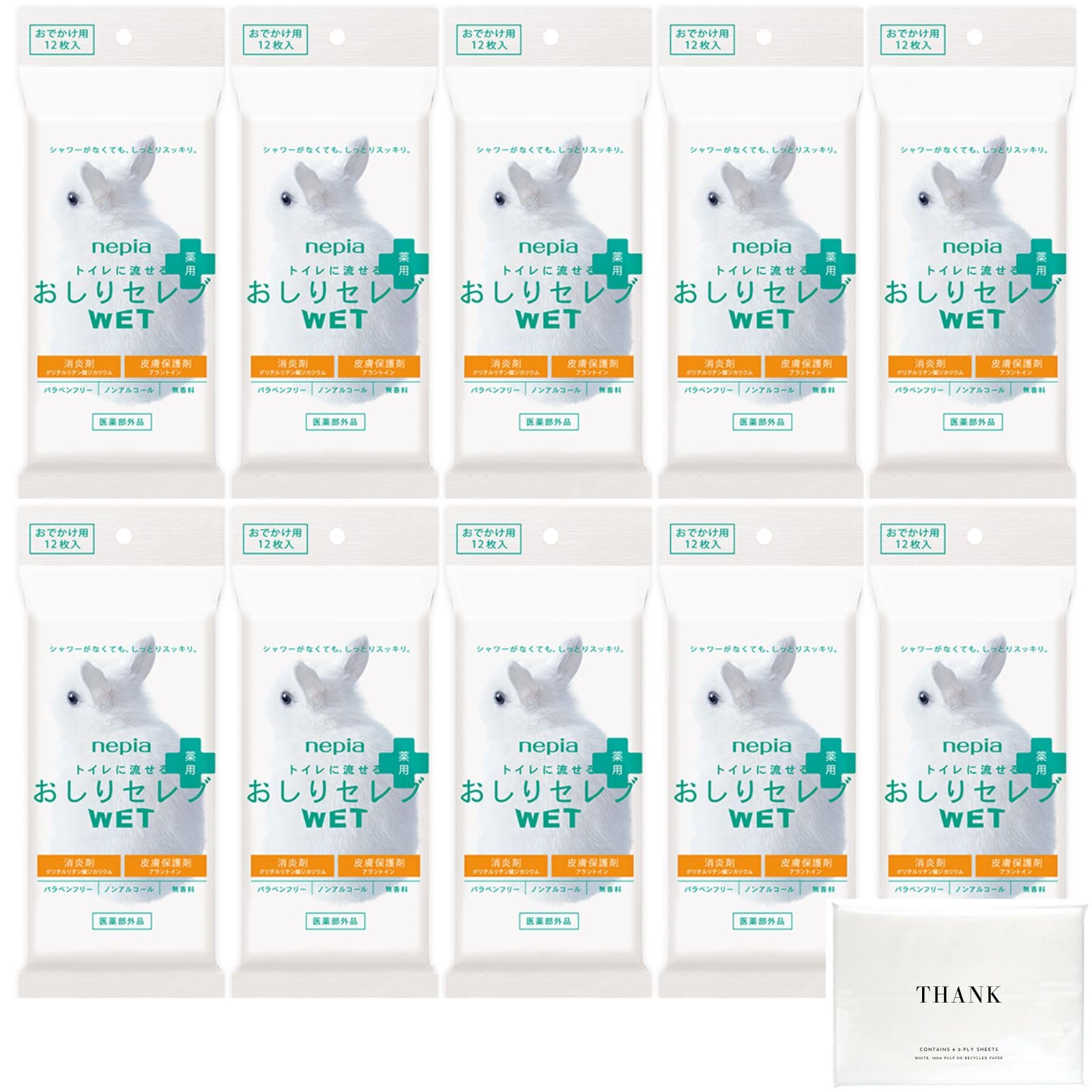 

Oshiri Celeb WET Medicated Pads for 12 Sheets Outings, Unscented, (10 Pads)