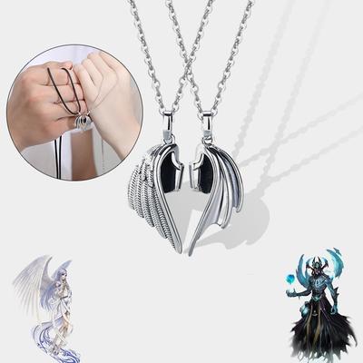 1pair Magnetic Couple Angels And Demons Necklace Gothic Punk Style For Men Jewelry Wedding Lovers Couples Valentine 'S Day Gift