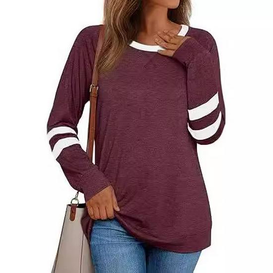 2026 Women's Casual Color Block Long-Sleeve Round Neck Shirt