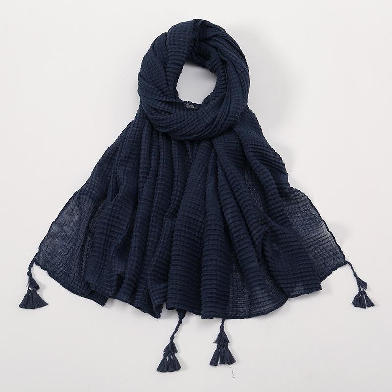 Plain Basic Design Plaid Wrinkle Tassel Viscose Hijab Shawl Lady Solid Wrap Headband Pashmina Stole Turban Muslim Sjaal 180*70Cm