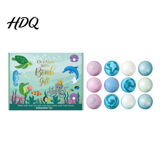 Non-staining Bath Bombs 12Pcs Ocean-Themed with Animal Toys Fizzy Colorful Bubble Balls for Fun Kids Natural Sea Salt Essential Oils Moisturizing