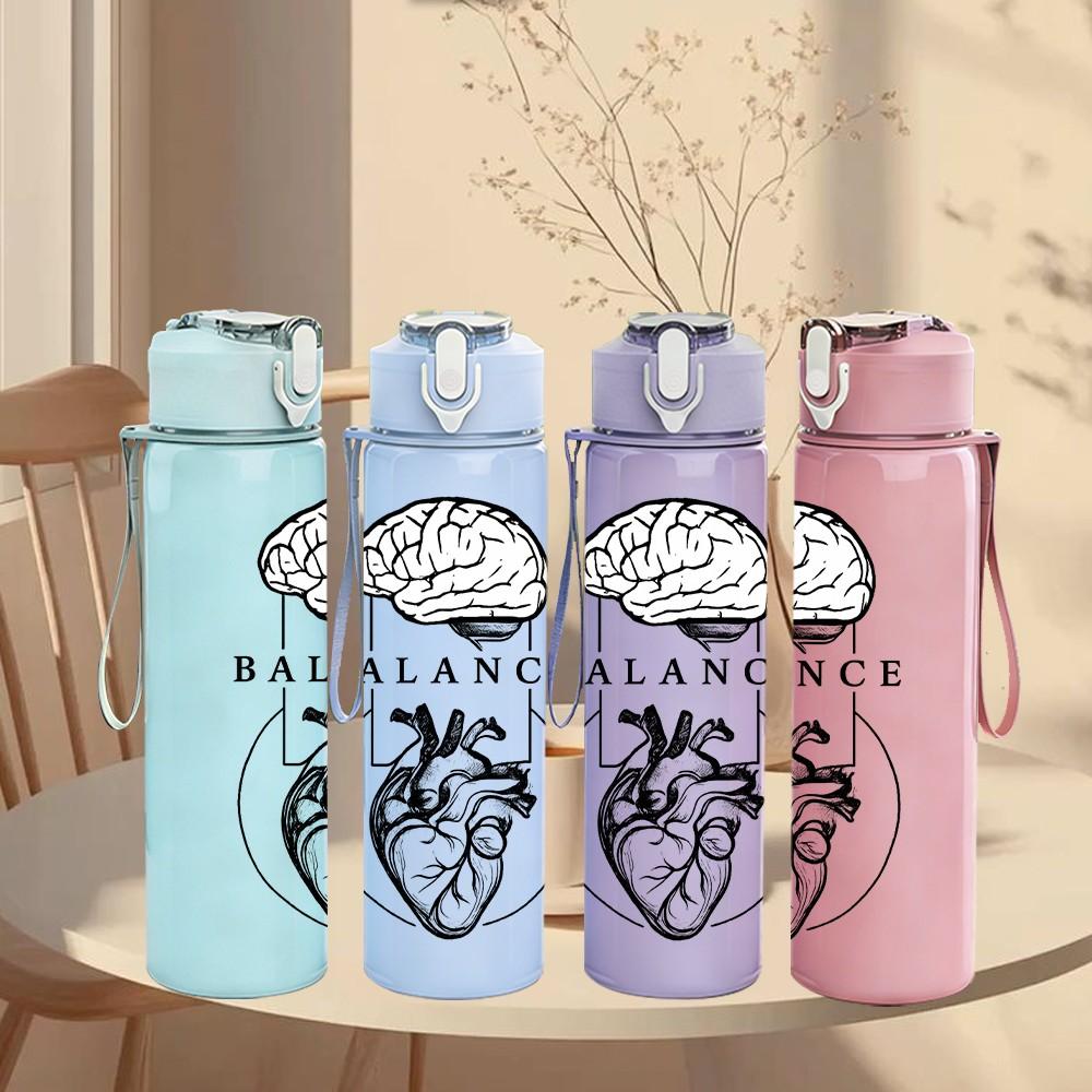 1PC Brain Heart Balance Anatomy Art 750ml Color Plastic Sports Water Bottle Leakproof Flip Straw Lid Suitable for Sports Office Home Use