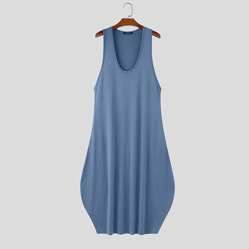 INCERUN Herren Damen Sommer Ärmellos Lässig Locker Lang Kleid Roben