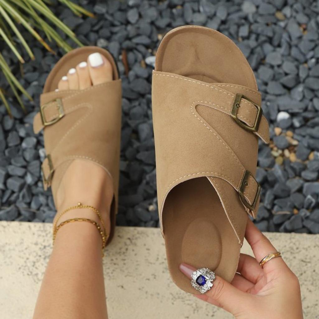 Women Slide Sandals Adjustable Buckle Strap Open Toe Casual Comfortable Footbed Slip On Lightweight Summer Shoes
