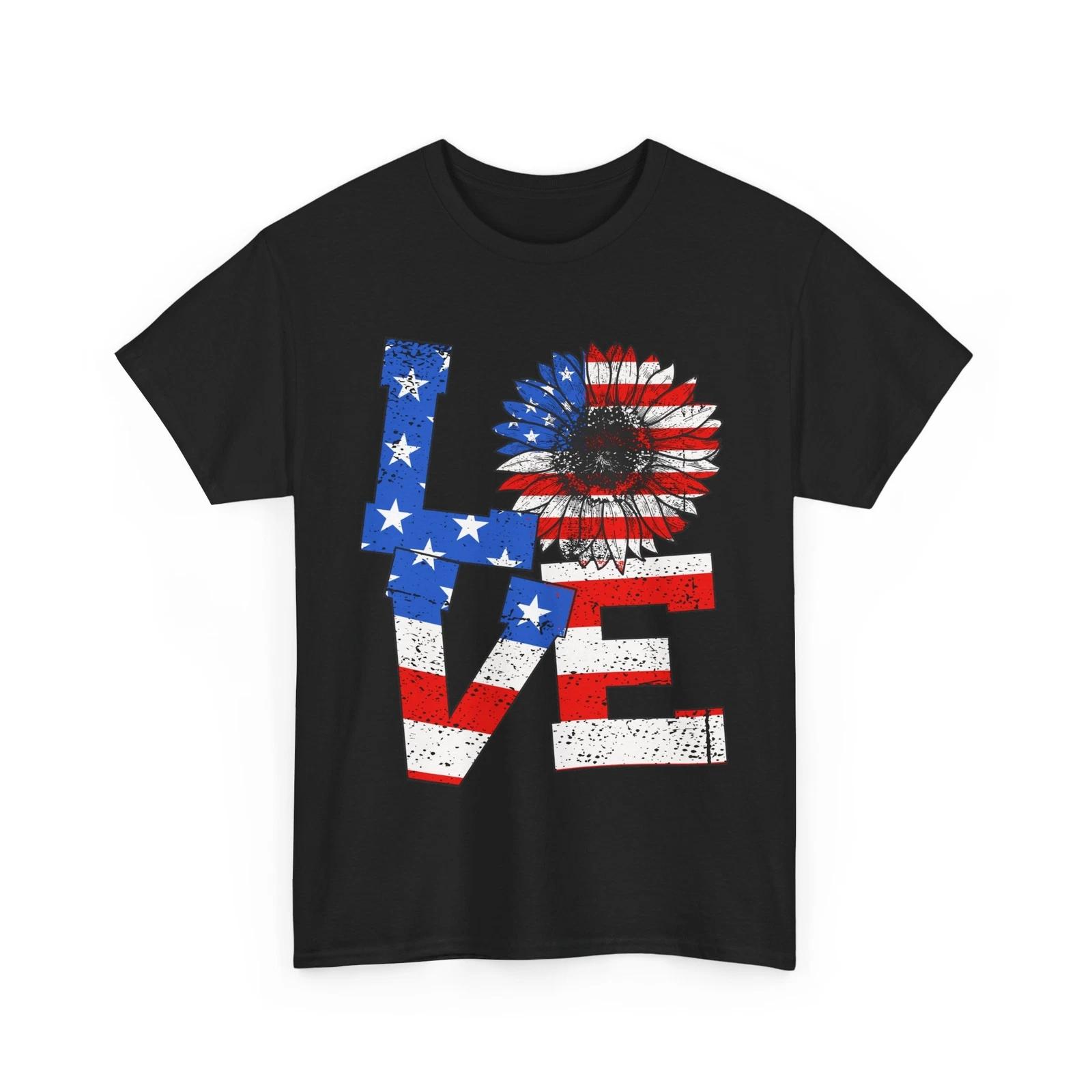 4th of July Shirt, Love Sunflower Fourth of July Celebration Women Men T-shirt XL