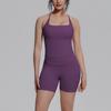 New Double-sided Brocade Solid Color I-shaped Beautiful Back Short Two-piece Set Sports Running Fitness Yoga Suit Women
