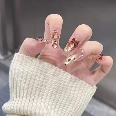 Smart Cat-eye Smudged Leopard Print Polka-dot Bow Atmospheric Temperament Removable Wearable Nails 30 Pieces
