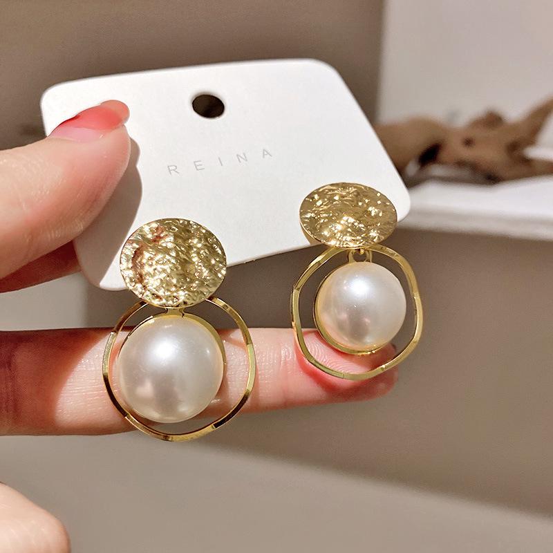 

Retro Geometric Faux Pearl Silver Earrings - High-End French Style