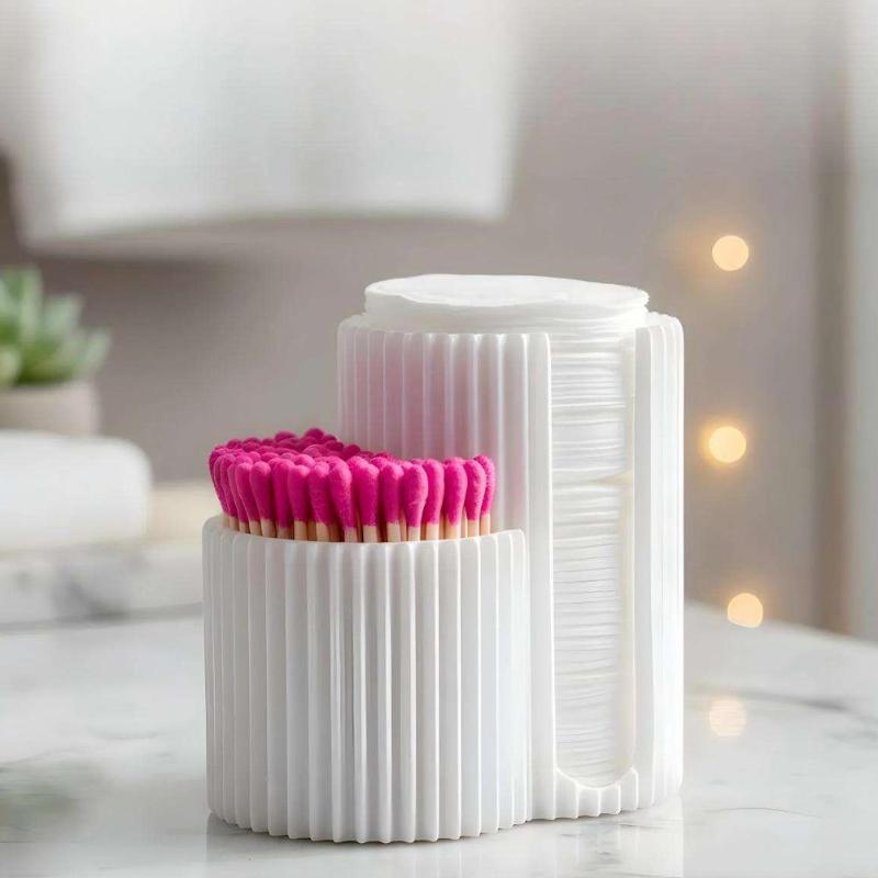 Cotton Swabs Storage Box Dustproof Makeup Round Pad Holder Clear Desktop Organizer for Vanity Bathroom Countertop