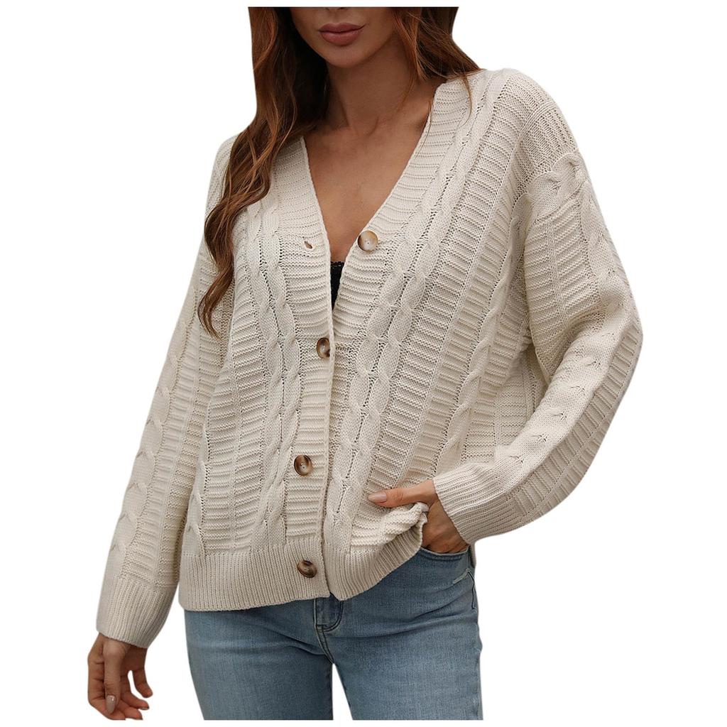 Women's  And Winter Button Solid Color Knitted Cardigan Long Sleeve Sweater