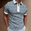 Trendy Geometric Pattern Short-Sleeve Zip Polo Shirt for Men