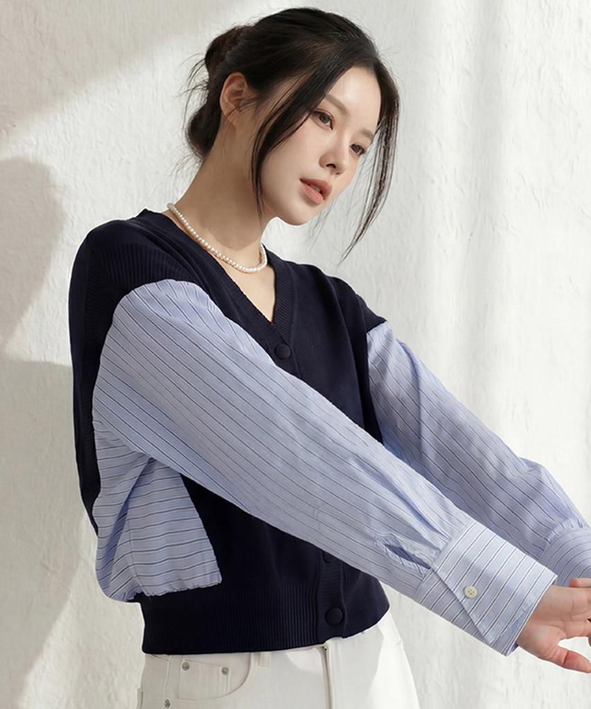 Merci Marie Shirt Layered V-Neck Cardigan 22688