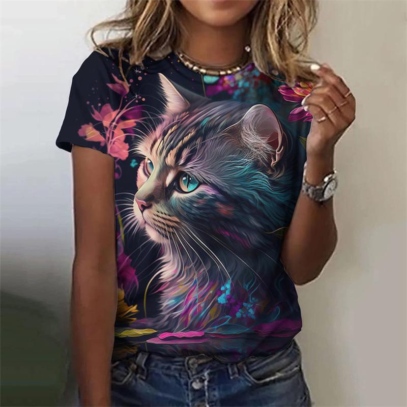 New Cat Pattern Women's T Shirt Animal 3D Print Tee Summer Casual O-Neck Short Sleeve T-Shirts Y2k Tops Harajuku Female Clothing