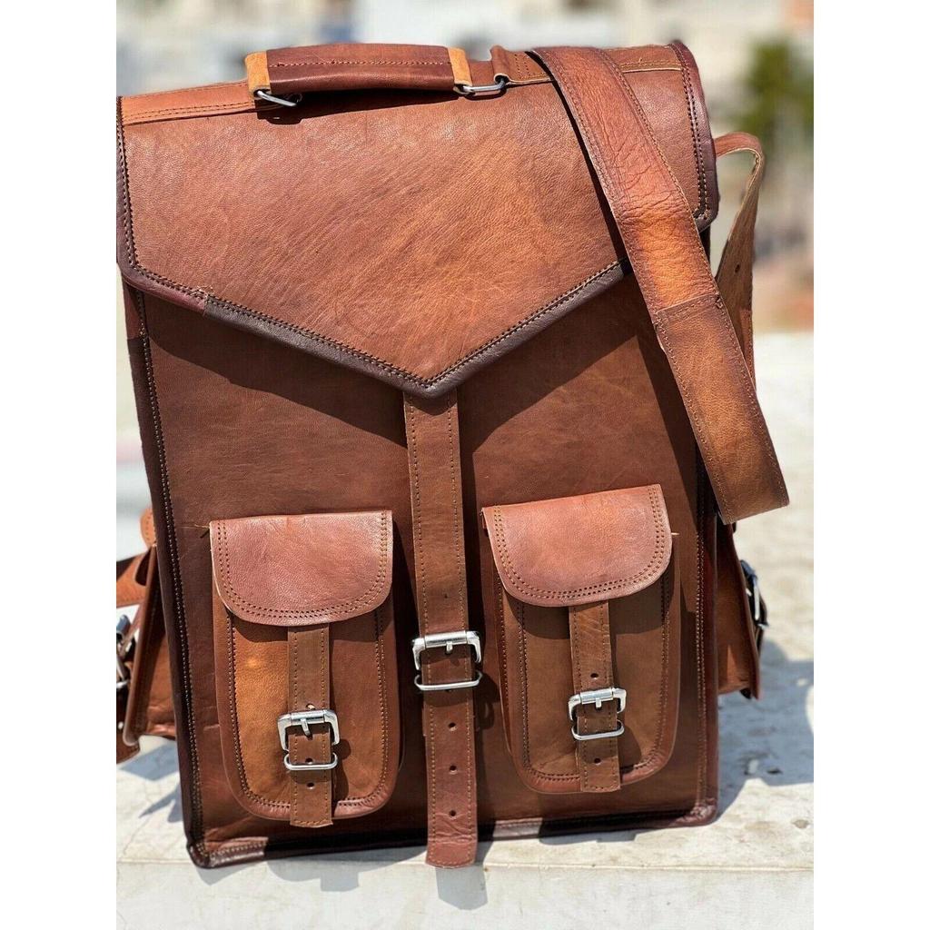 Leather Backpack Bag Laptop Rucksack Genuine Men's Travel Brown Men Brown New