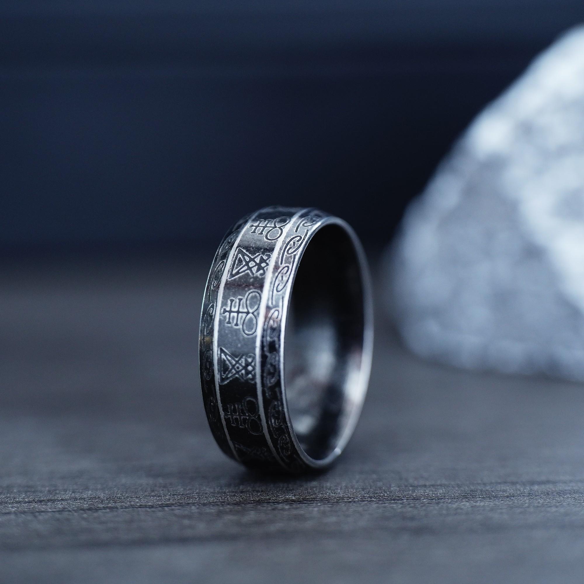 Mode Vintage Schlichter Wikinger-Runenring für Herren Damen Edelstahl Nordisch Keltischer Knoten Ringe Paar Amulett Schmuck 11 black