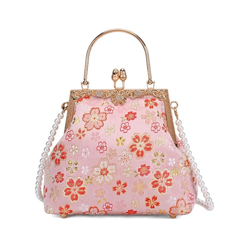 Elegante Floral Bestickte Stoff-Clutch-Tasche Damen Muschelform Abendtasche Mit Schloss Crossbody Oder Schulterverwendung