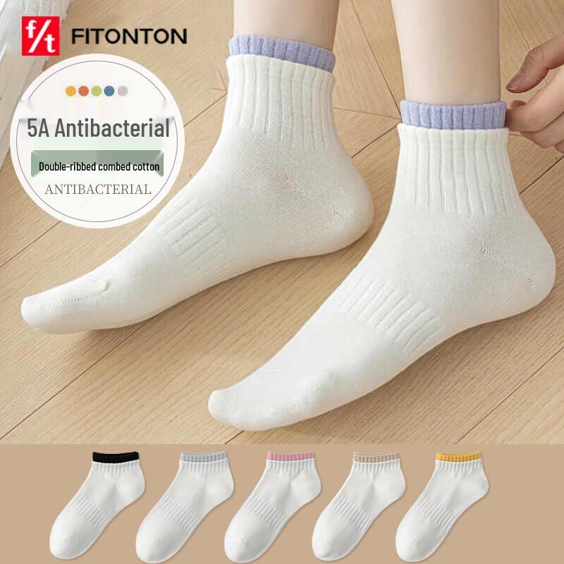 FitonTon Women s Antibacterial Cotton Blend Socks, 5-Pair Pack One Size