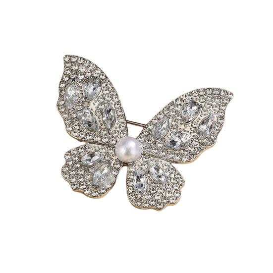 Women Brooch Three-Dimensional Butterfly Design Pin with Imitation Pearls Rhinestones Suits Coats Sweaters Badge Formal Occasions Decorative