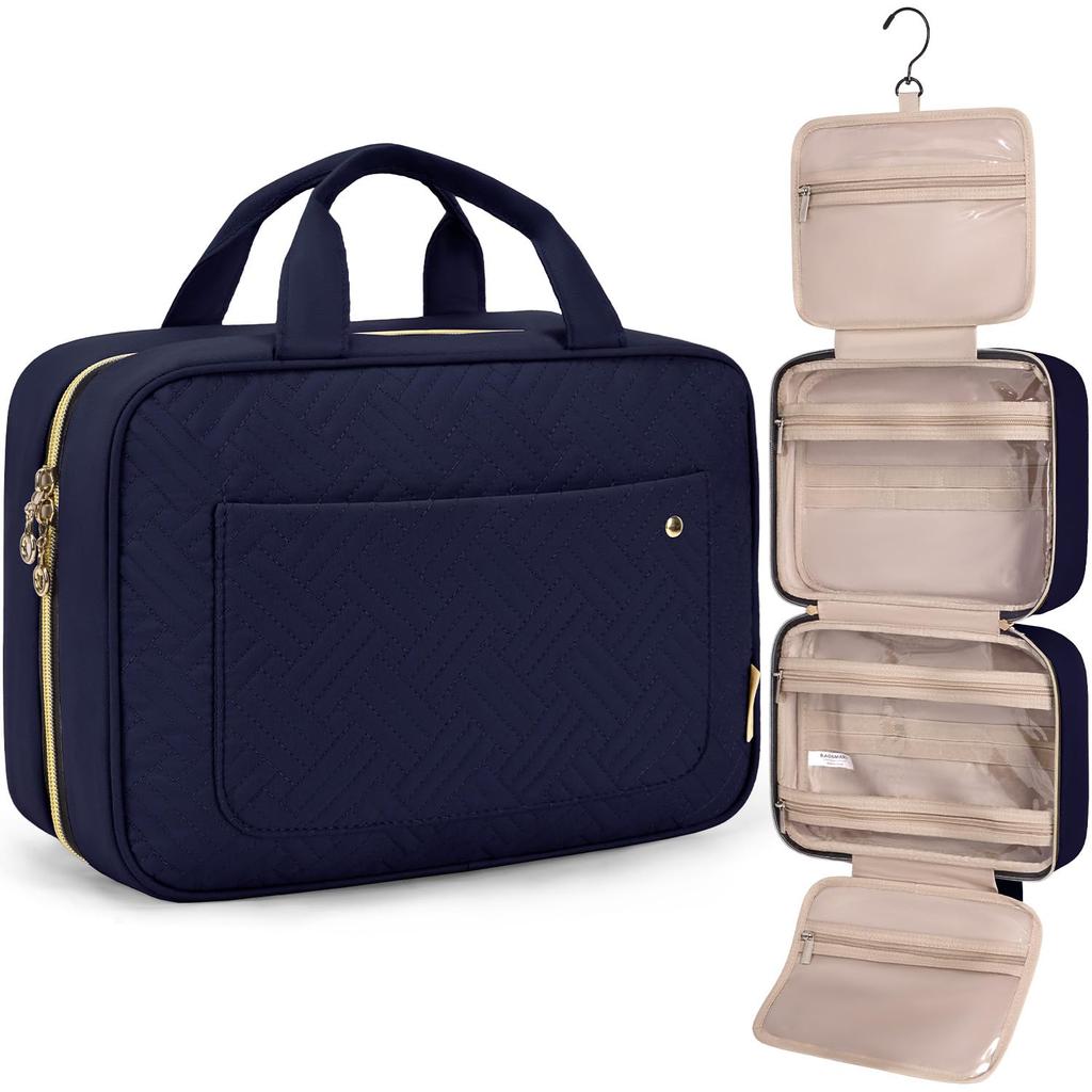 BAGSMART Borsa da Toilette Grande Borsa da Viaggio con Gancio Appendiabiti, Borsa per Cosmetici e Trucco Resistente all'Acqua Organizzatore da Viaggio per Accessori, Shampoo, Formato Standard